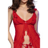Chilirose - Cr 4696 Babydoll & String Sans Crochet Rouge S/M